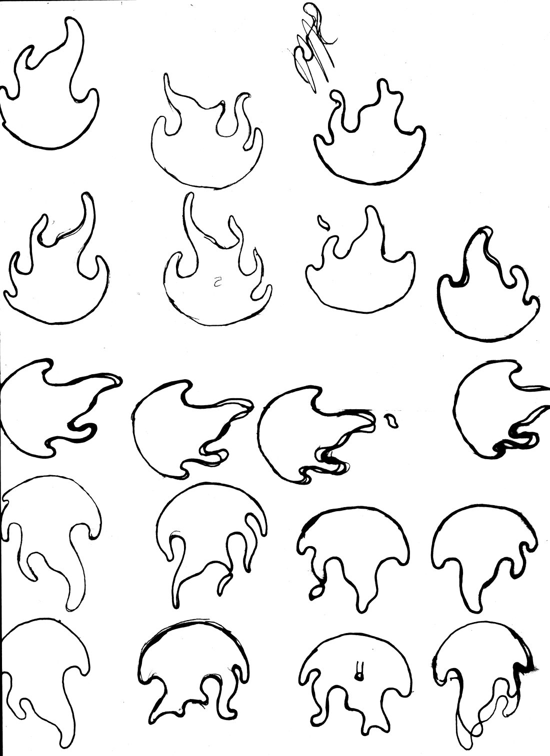 Fire animation tracing paper progression